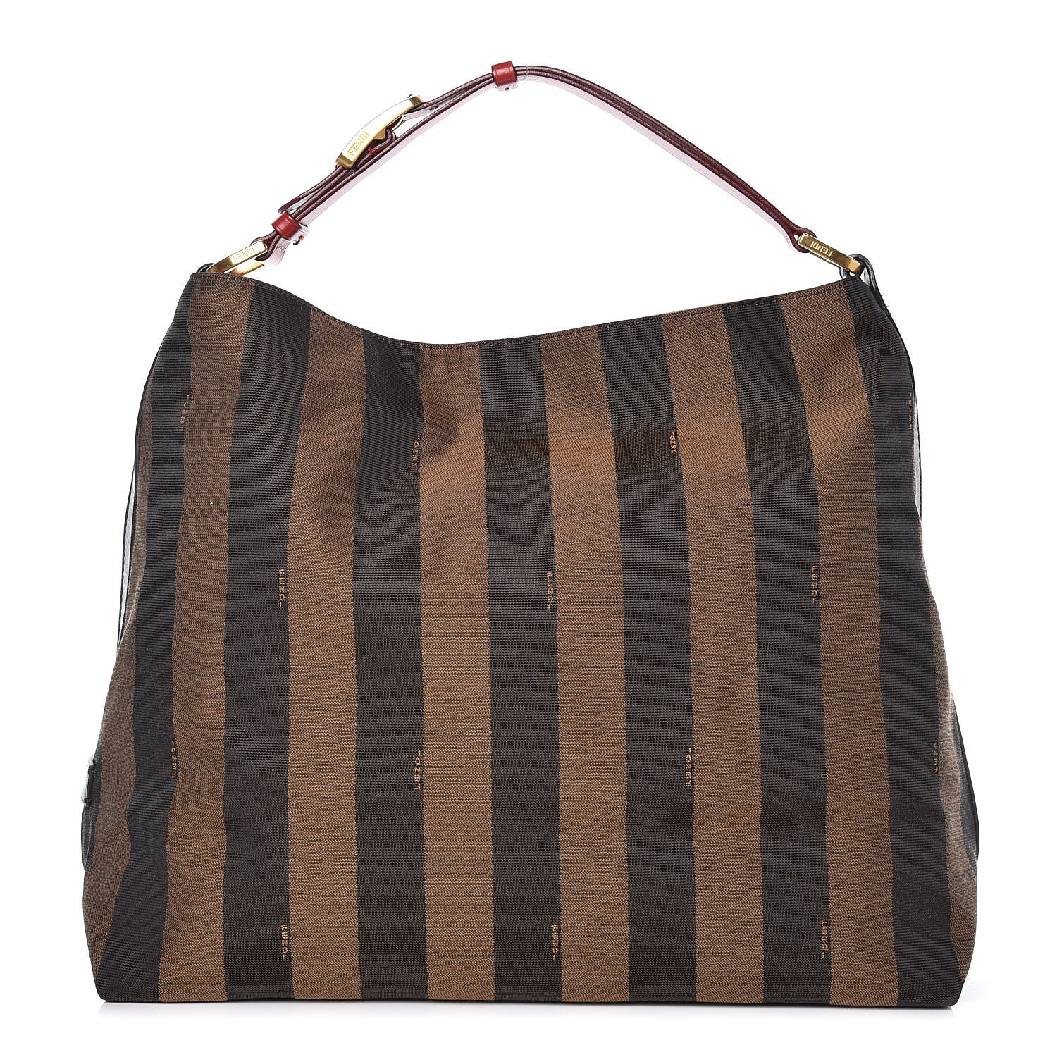 Fendi Pequin Cuoio Vegetale Large Hobo Tobacco Rosso Black 1 of 10