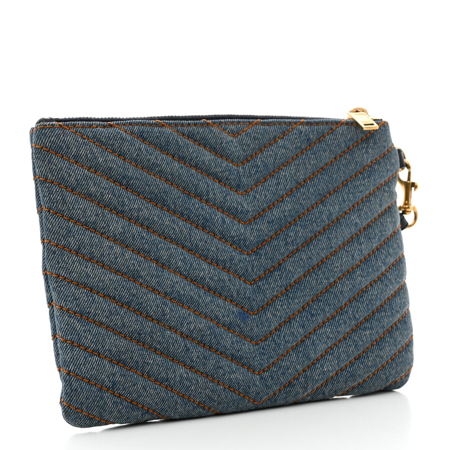 Denim Matelasse Chevron Monogram A5 Wristlet Blue