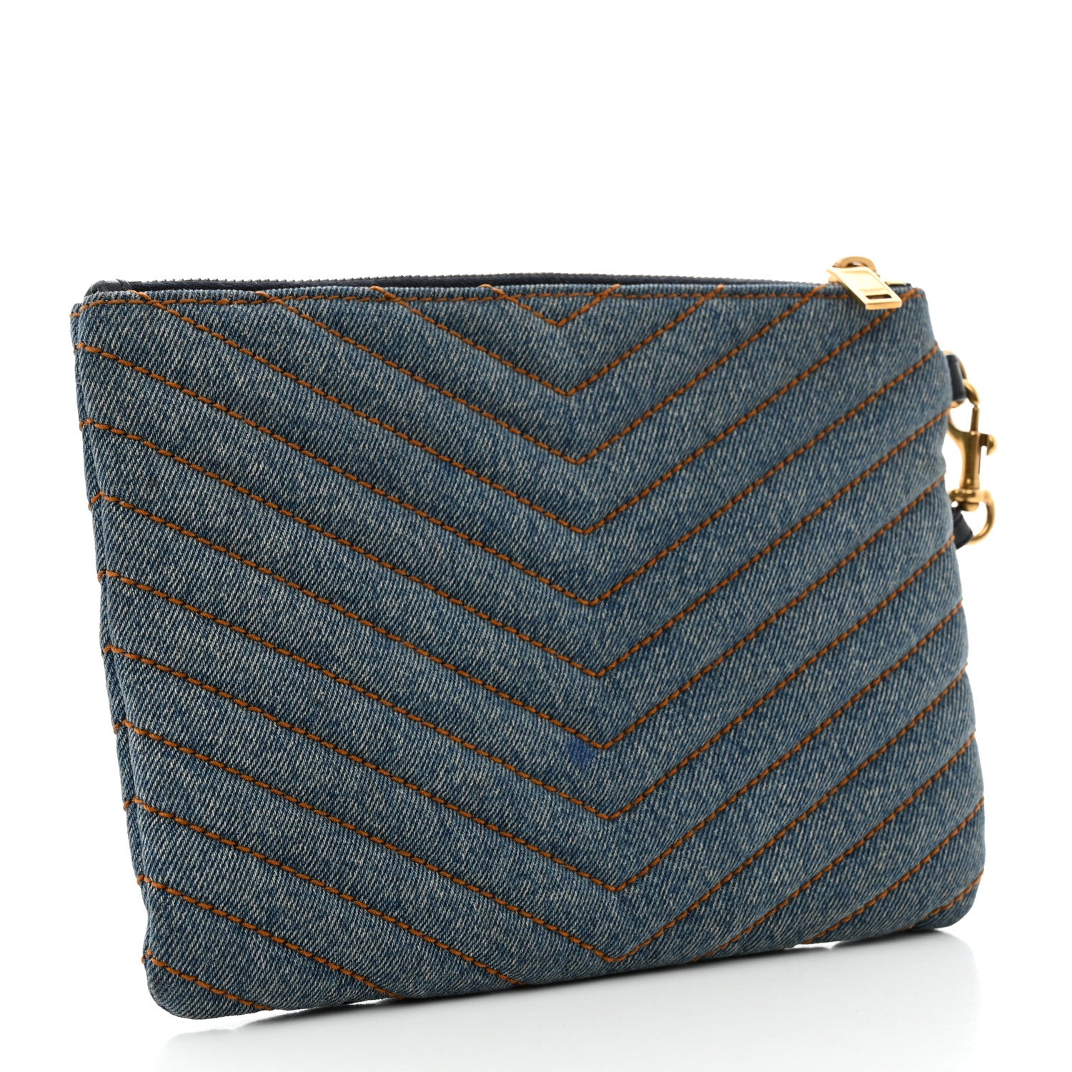 Saint Laurent Denim Matelasse Chevron Monogram A5 Wristlet Blue 3 of 9