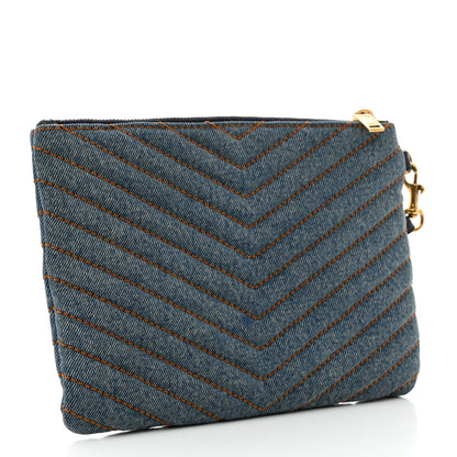 Saint Laurent Denim Matelasse Chevron Monogram A5 Wristlet Blue 3 of 9