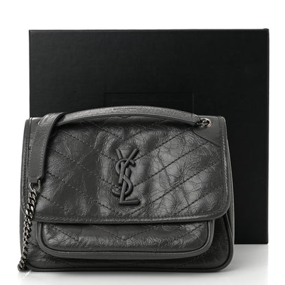 Saint Laurent Crinkled Calfskin Matelasse Monogram Baby Niki Chain Satchel Storm 11 of 11