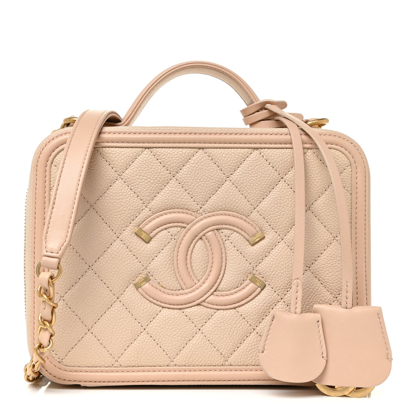 Caviar Quilted Medium CC Filigree Vanity Case Beige