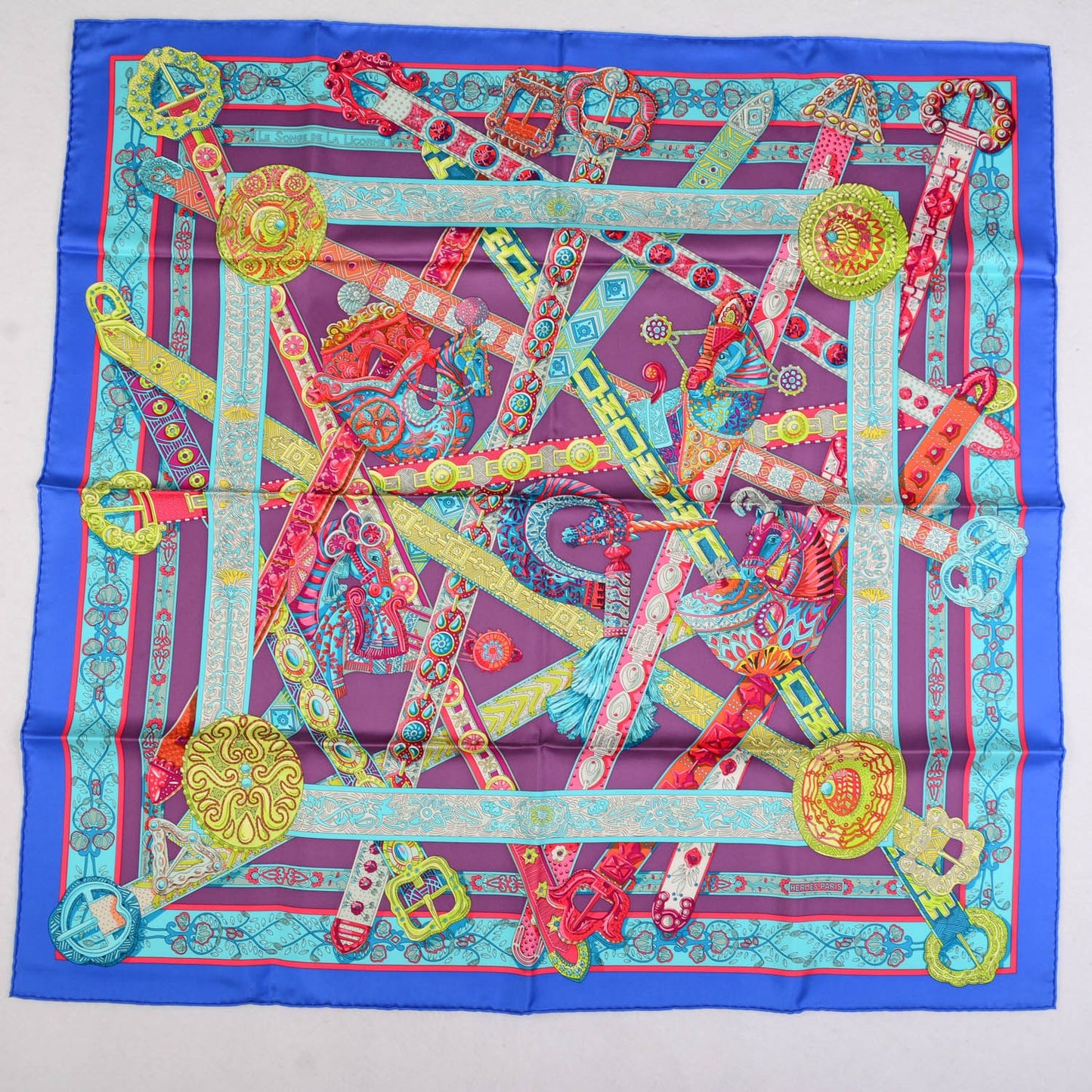 Silk Le Songe De La Licorne Scarf 90 Bleu Klein Parme Turquoise