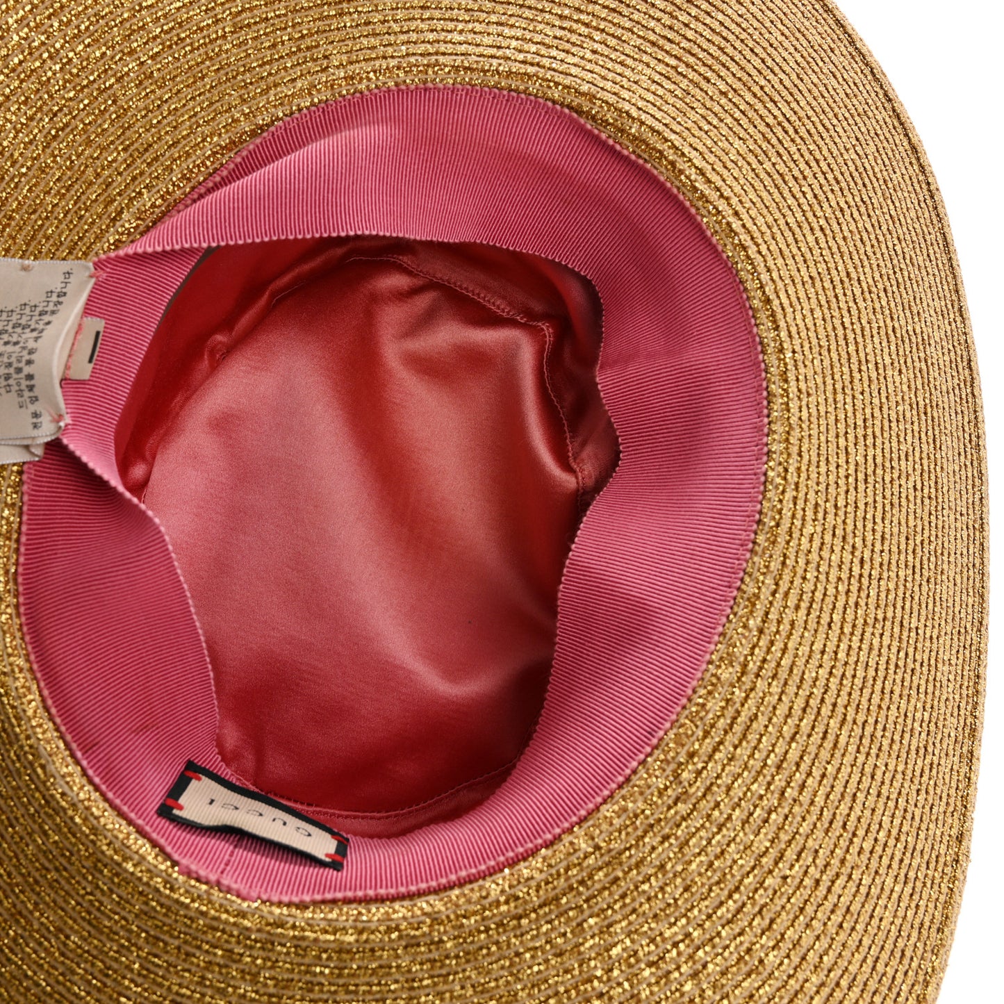 Glittered Straw Grosgrain Wide Brim Hat XS Gold Black