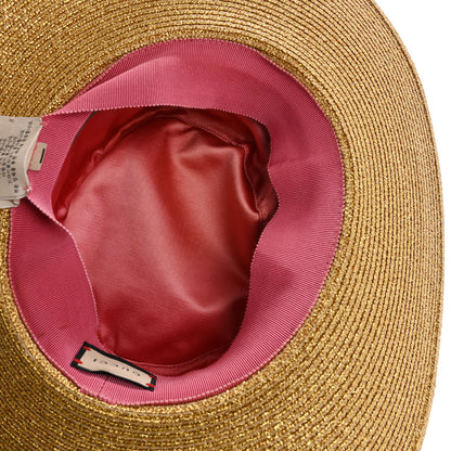 Gucci Glittered Straw Grosgrain Wide Brim Hat XS Gold Black 7 of 11