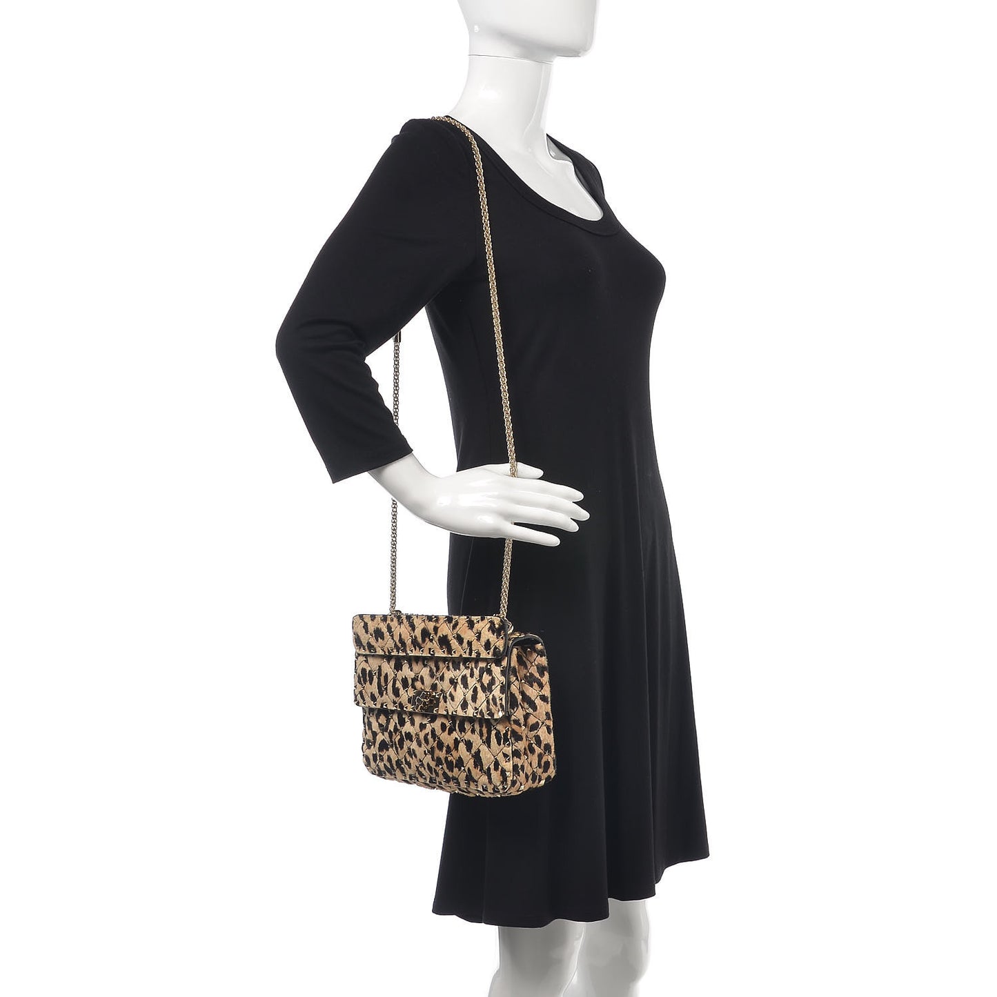 Calf Hair Leopard Print Medium Rockstud Spike Shoulder Bag