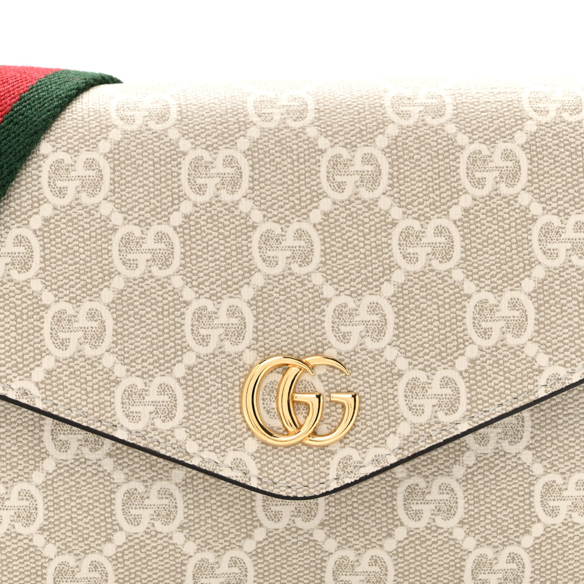 Gucci GG Supreme Monogram Textured Dollar Calfskin Web Mini Ophidia Envelope Shoulder Bag Beige Mystic White Oatmeal 8 of 13