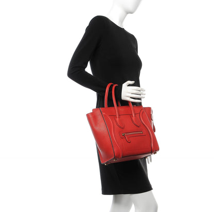 Celine Drummed Calfskin Micro Luggage Coquelicot 2 of 9