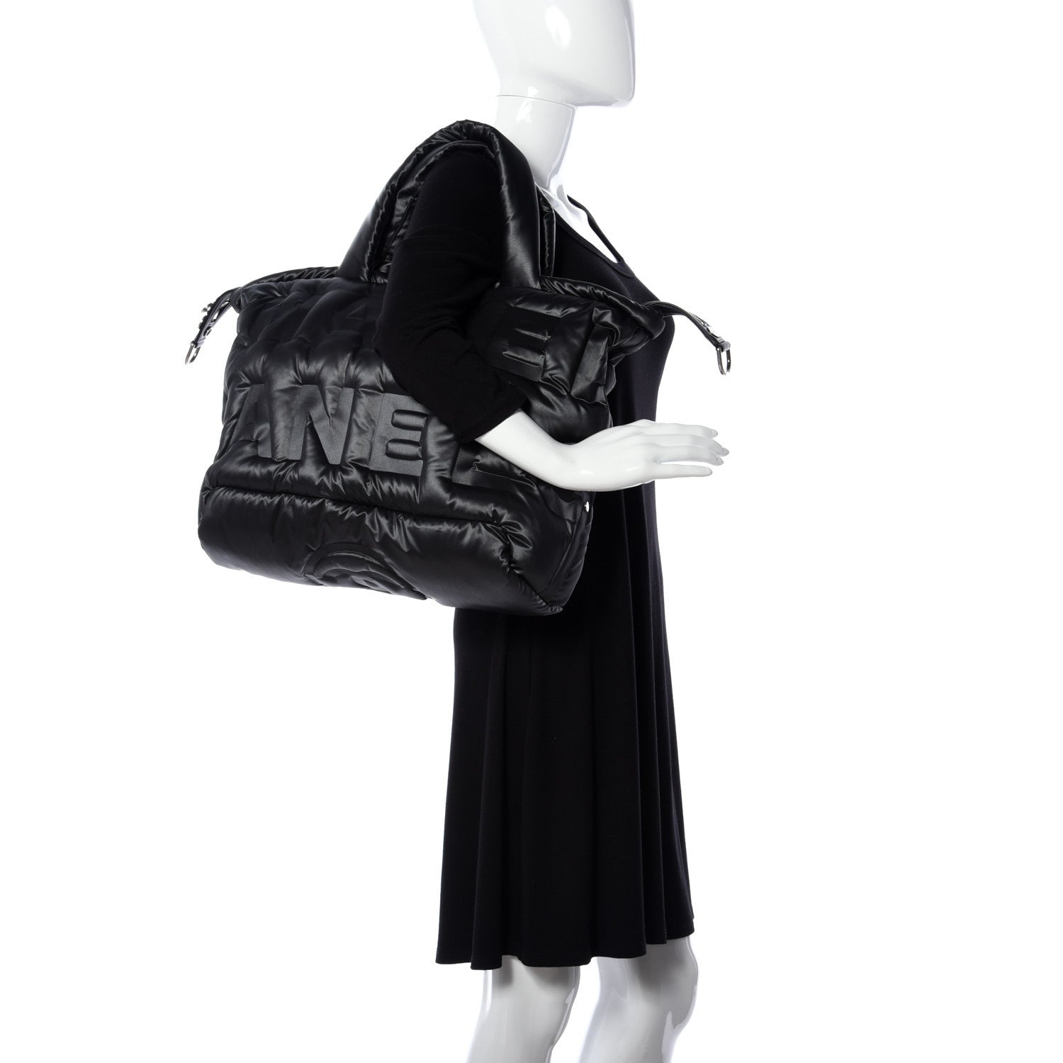 Chanel Nylon Embossed Doudoune Bowling Bag Black 3 of 10