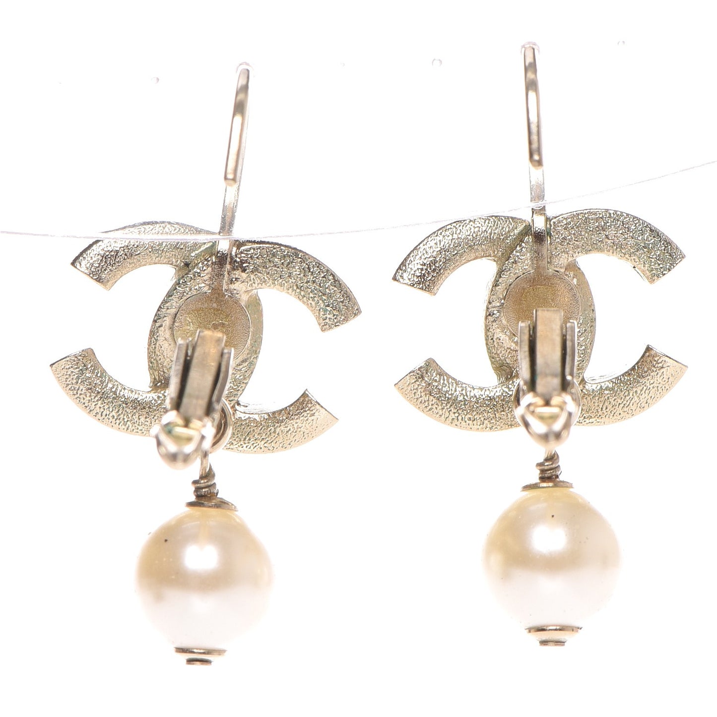 Crystal Pearl CC Drop Earrings Light Gold