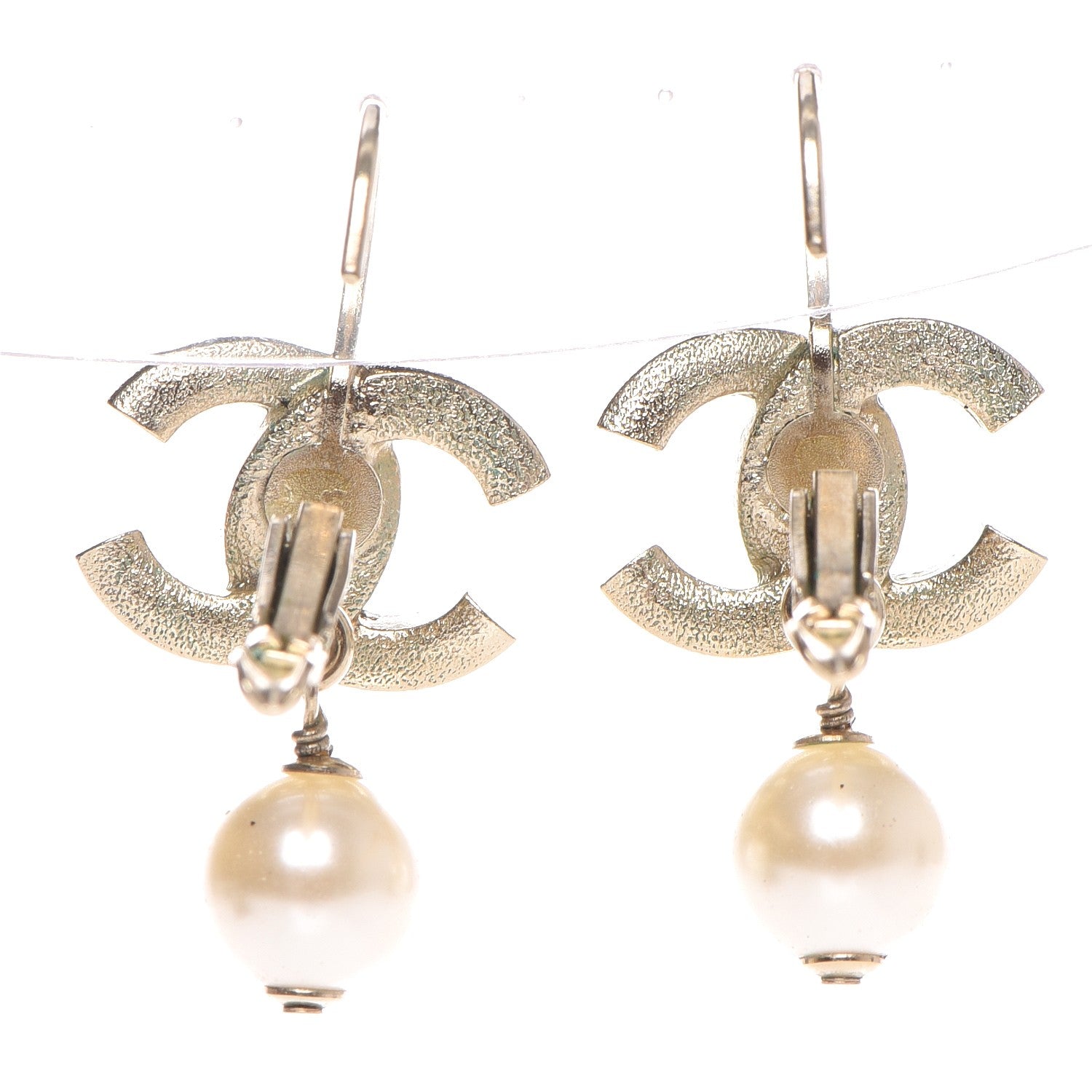 Chanel Crystal Pearl CC Drop Earrings Light Gold 3 of 7