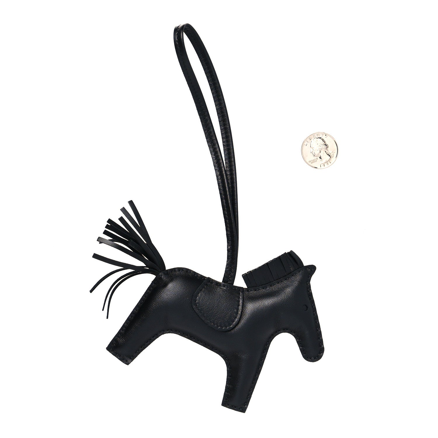 Hermes Milo Lambskin Grigri Rodeo Horse Bag Charm MM So Black 2 of 4