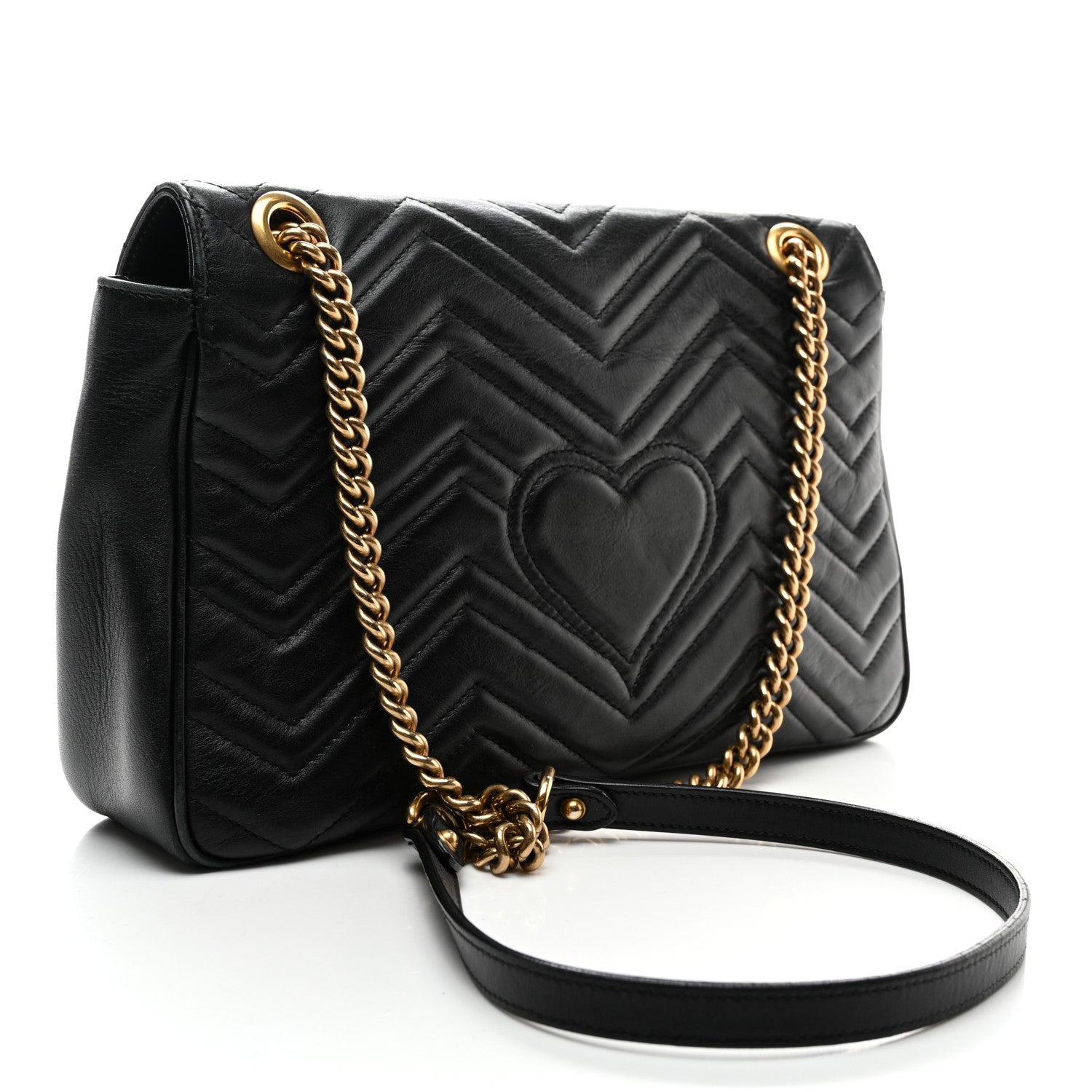 Gucci Calfskin Matelasse Medium GG Marmont Shoulder Bag Black 2 of 11