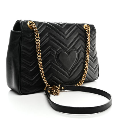 Gucci Calfskin Matelasse Medium GG Marmont Shoulder Bag Black 2 of 11
