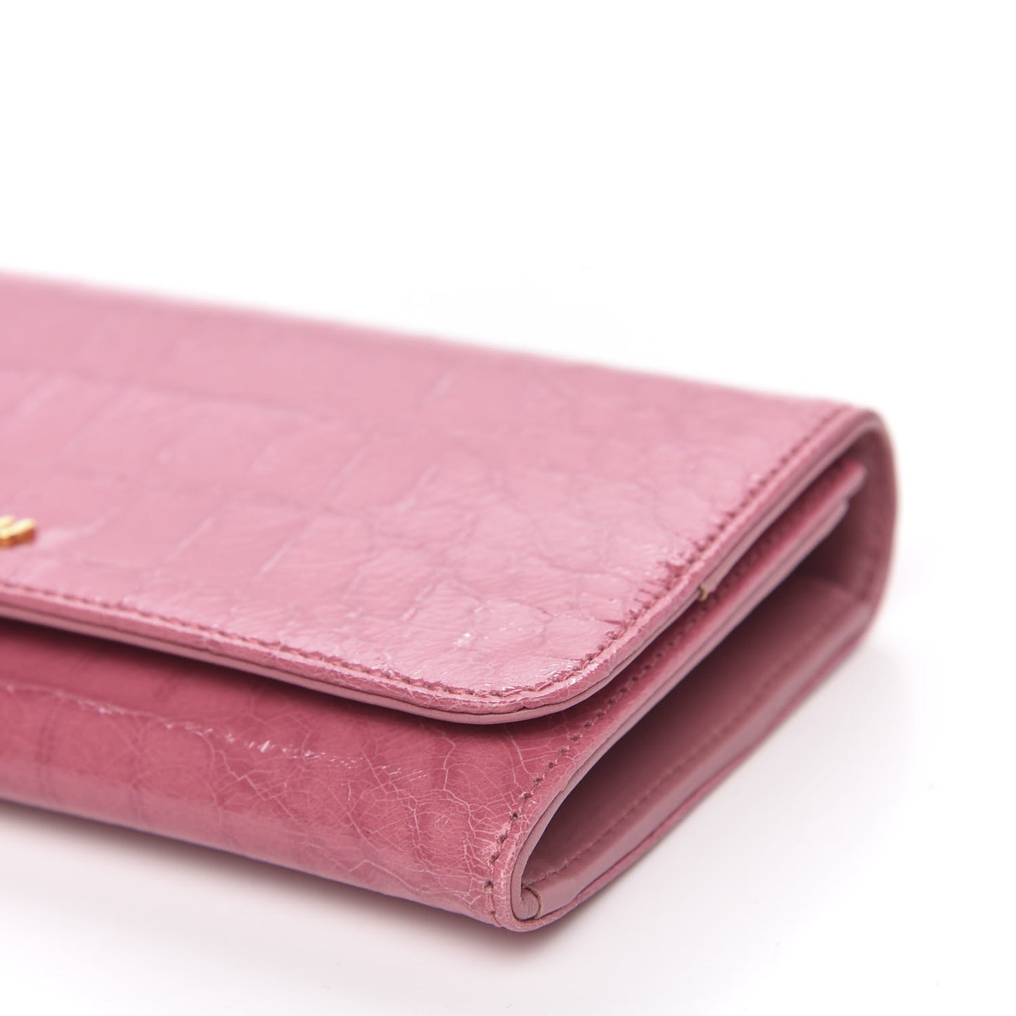 Patent Embossed Crocodile Continental Wallet Pink