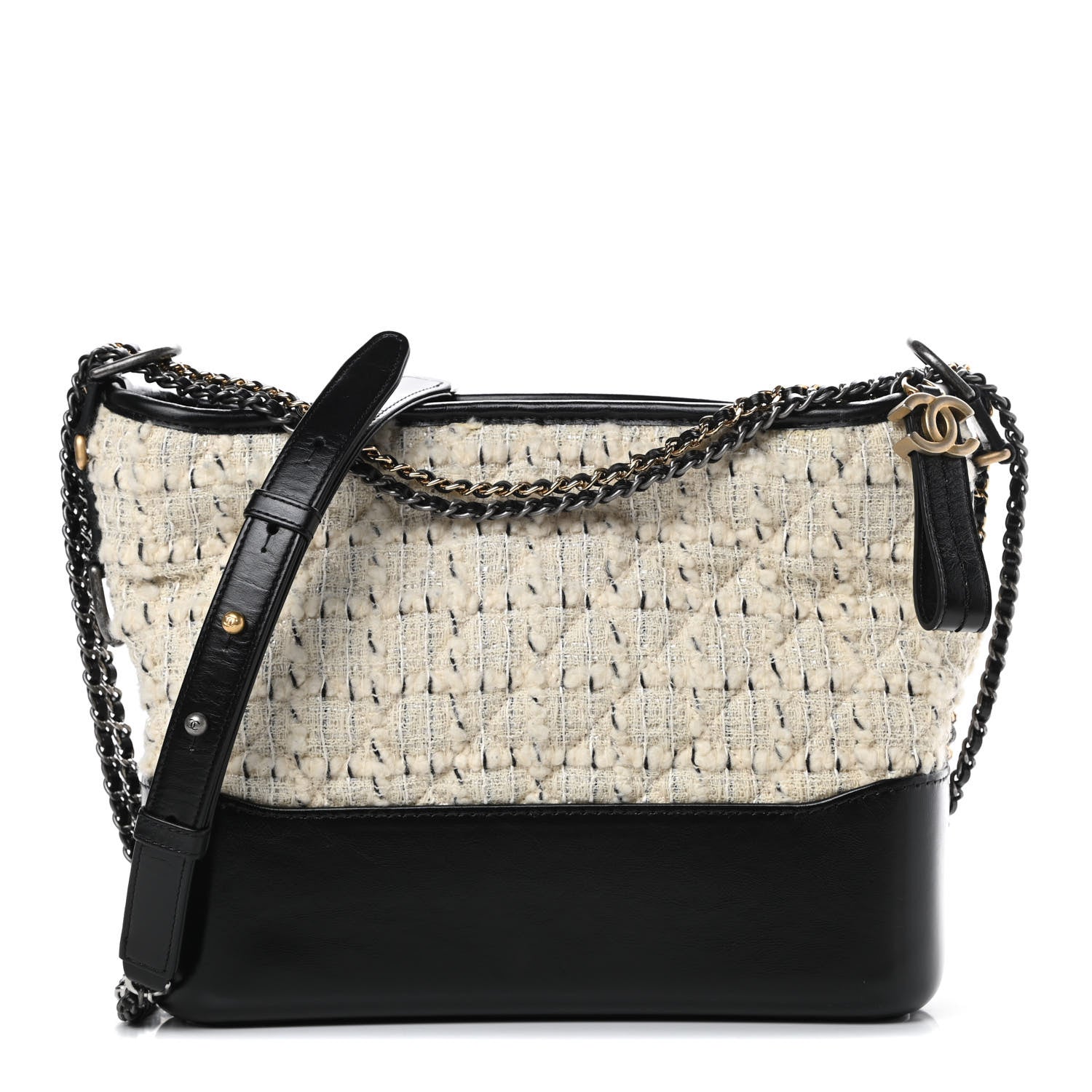 Chanel Tweed Calfskin Quilted Medium Gabrielle Hobo Ivory Black 1 of 13