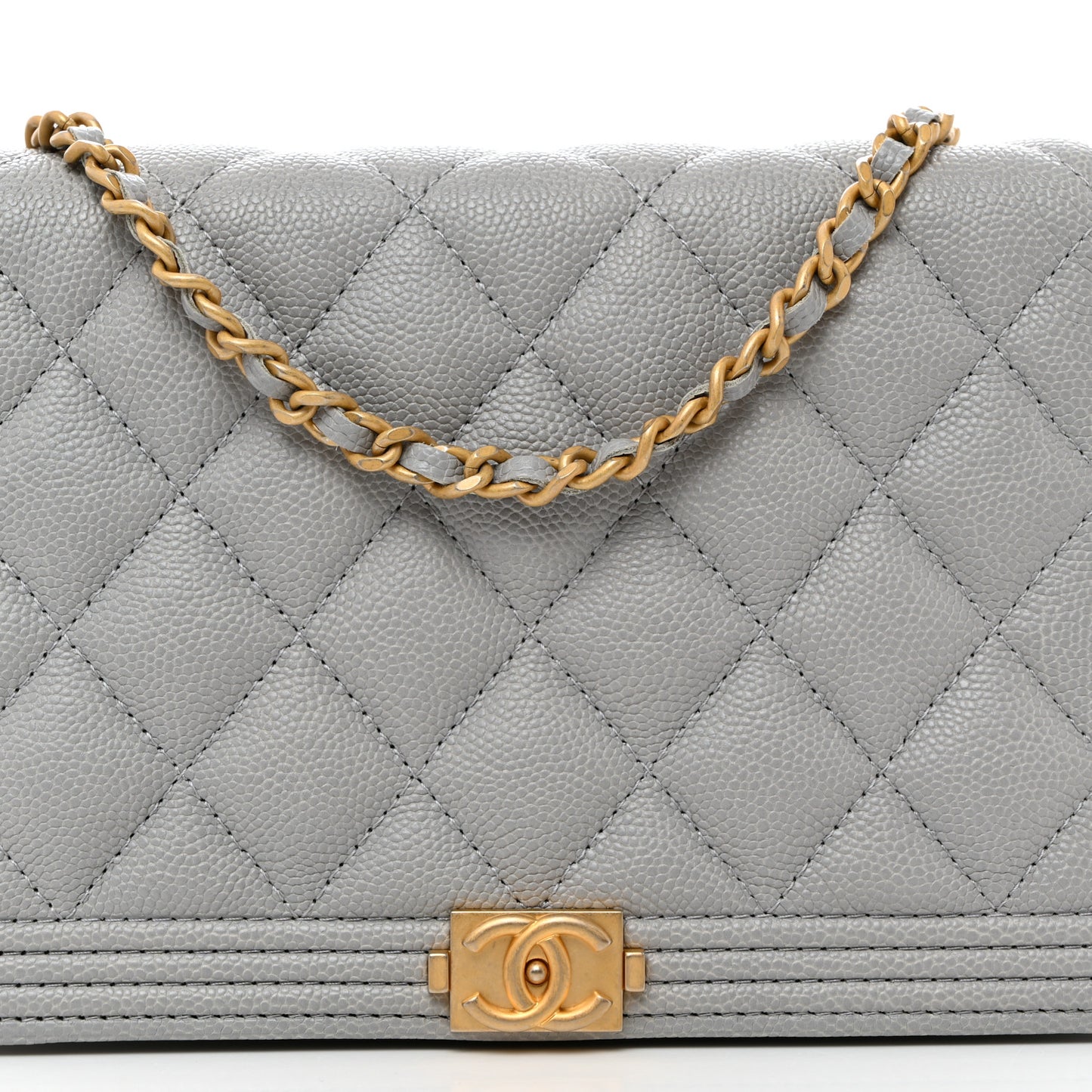 Caviar Quilted Boy Wallet On Chain WOC Grey