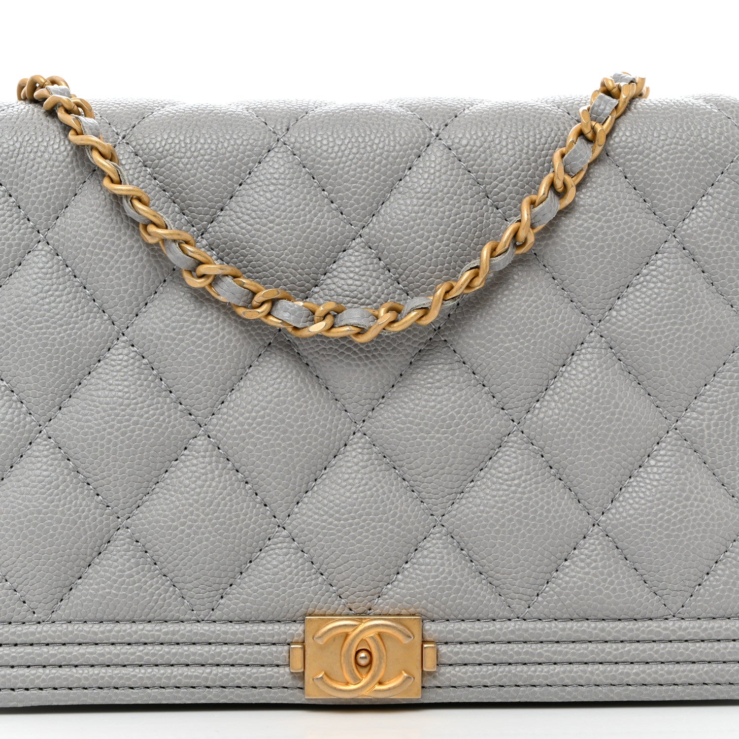 Chanel Caviar Quilted Boy Wallet On Chain WOC Grey 9 of 12