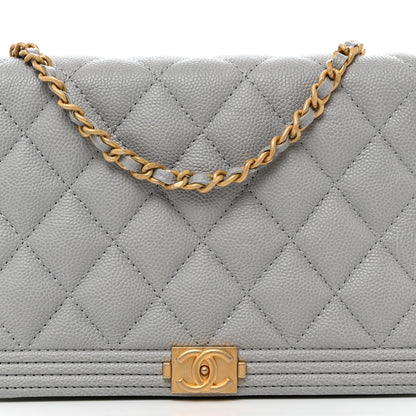 Chanel Caviar Quilted Boy Wallet On Chain WOC Grey 9 of 12