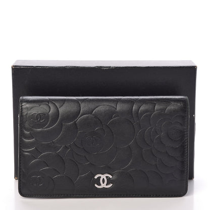 Chanel Lambskin Camellia Embossed Yen Wallet Black 15 of 15