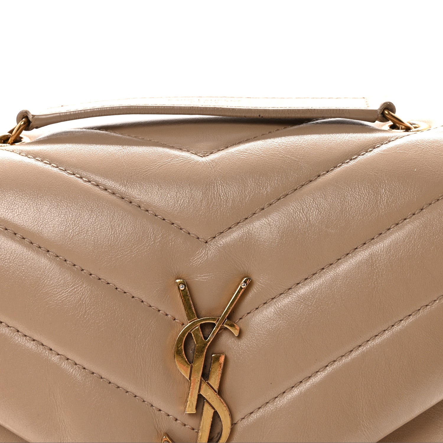Saint Laurent Calfskin Y Quilted Monogram Small Loulou Chain Satchel Dark Beige 7 of 9