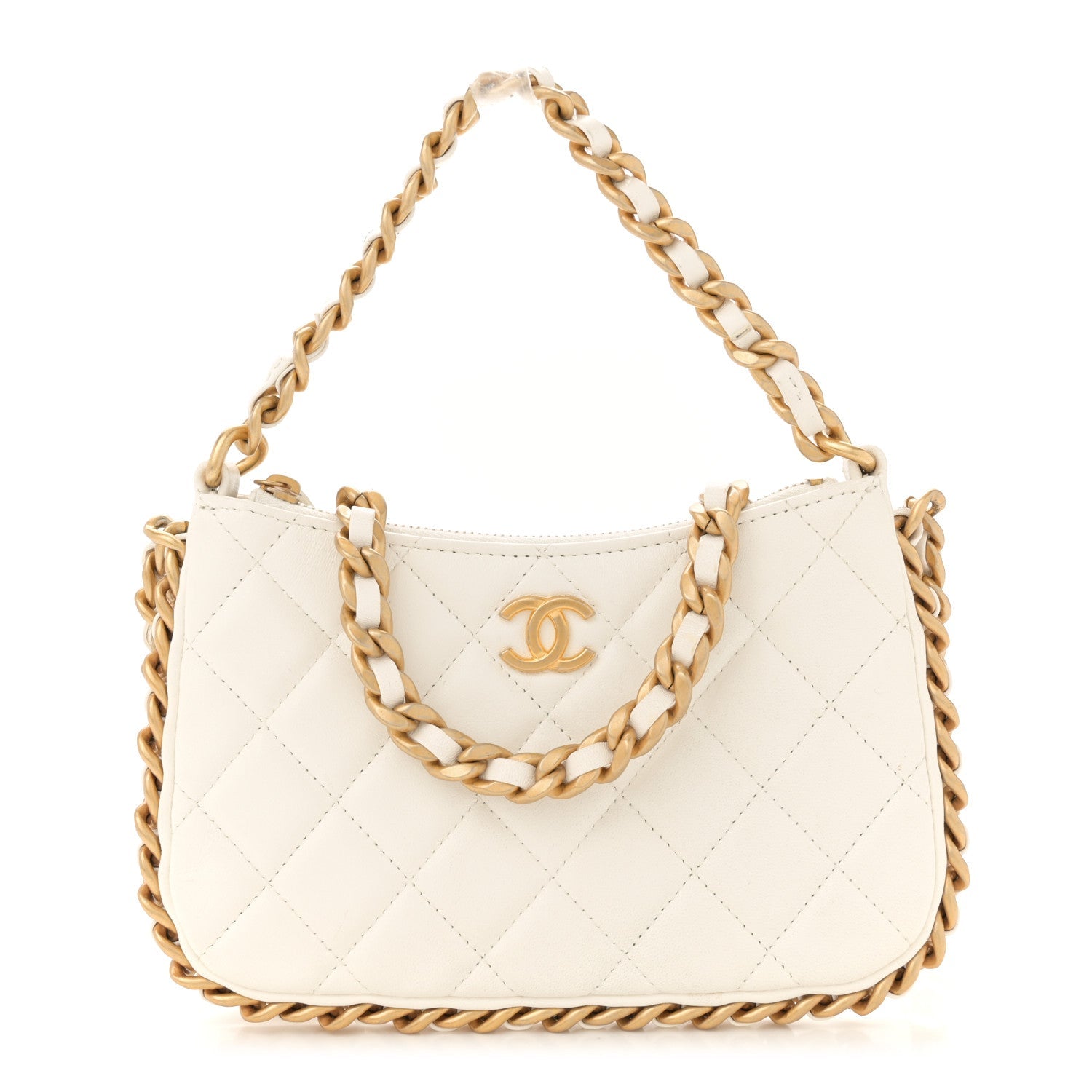 Chanel Shiny Crumpled Lambskin Quilted Trendy Chain Around Hobo White 1 of 13