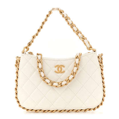 Chanel Shiny Crumpled Lambskin Quilted Trendy Chain Around Hobo White 1 of 13
