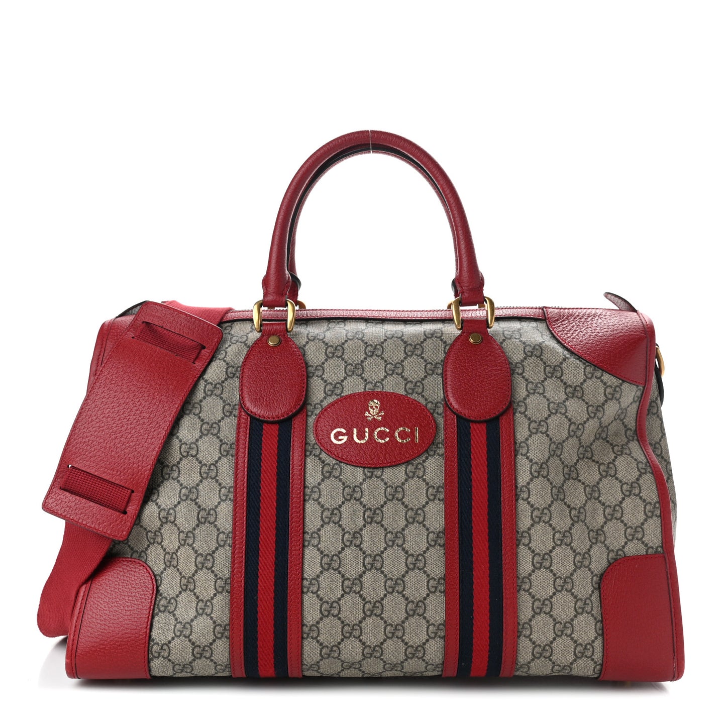Soft GG Supreme Monogram Web Medium Duffle Bag Beige Red