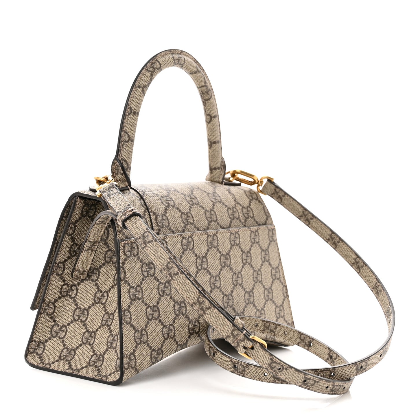 X GUCCI GG Supreme Monogram Small Hourglass Top Handle Bag Beige Ebony