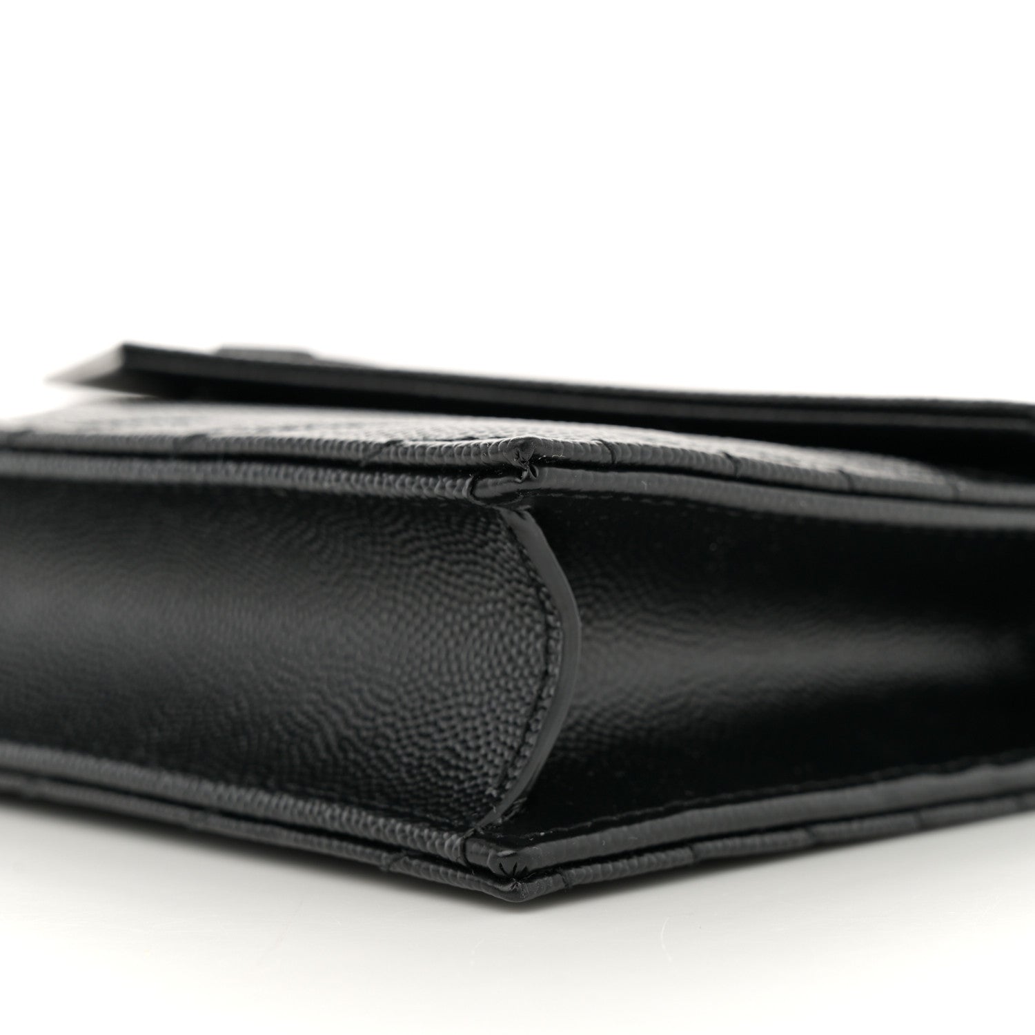 Saint Laurent Grain De Poudre Matelasse Chevron Monogram Monochrome Envelope Chain Wallet Black 10 of 11