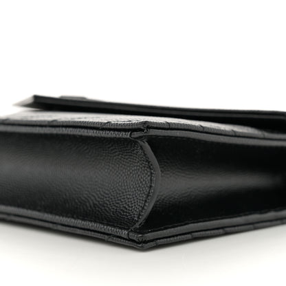 Saint Laurent Grain De Poudre Matelasse Chevron Monogram Monochrome Envelope Chain Wallet Black 10 of 11