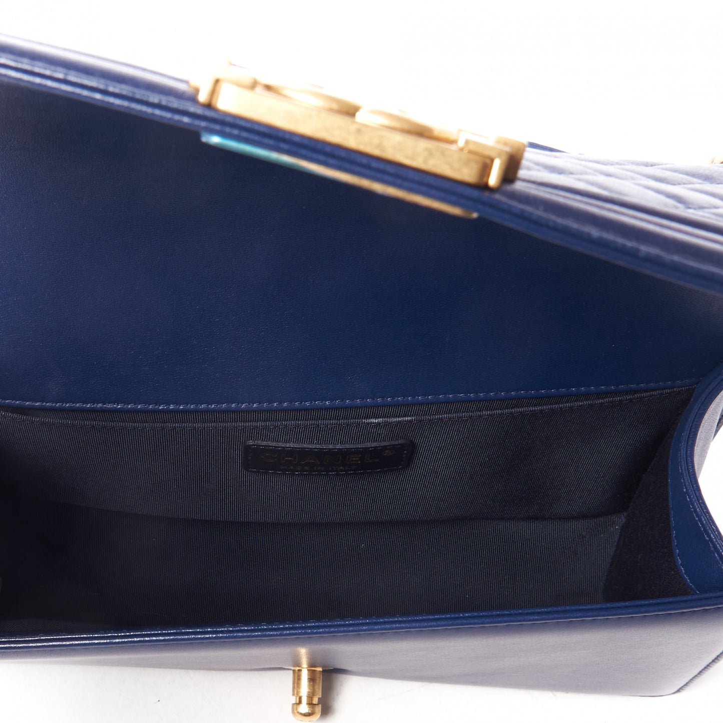 Lambskin Quilted Medium Boy Flap Dark Navy