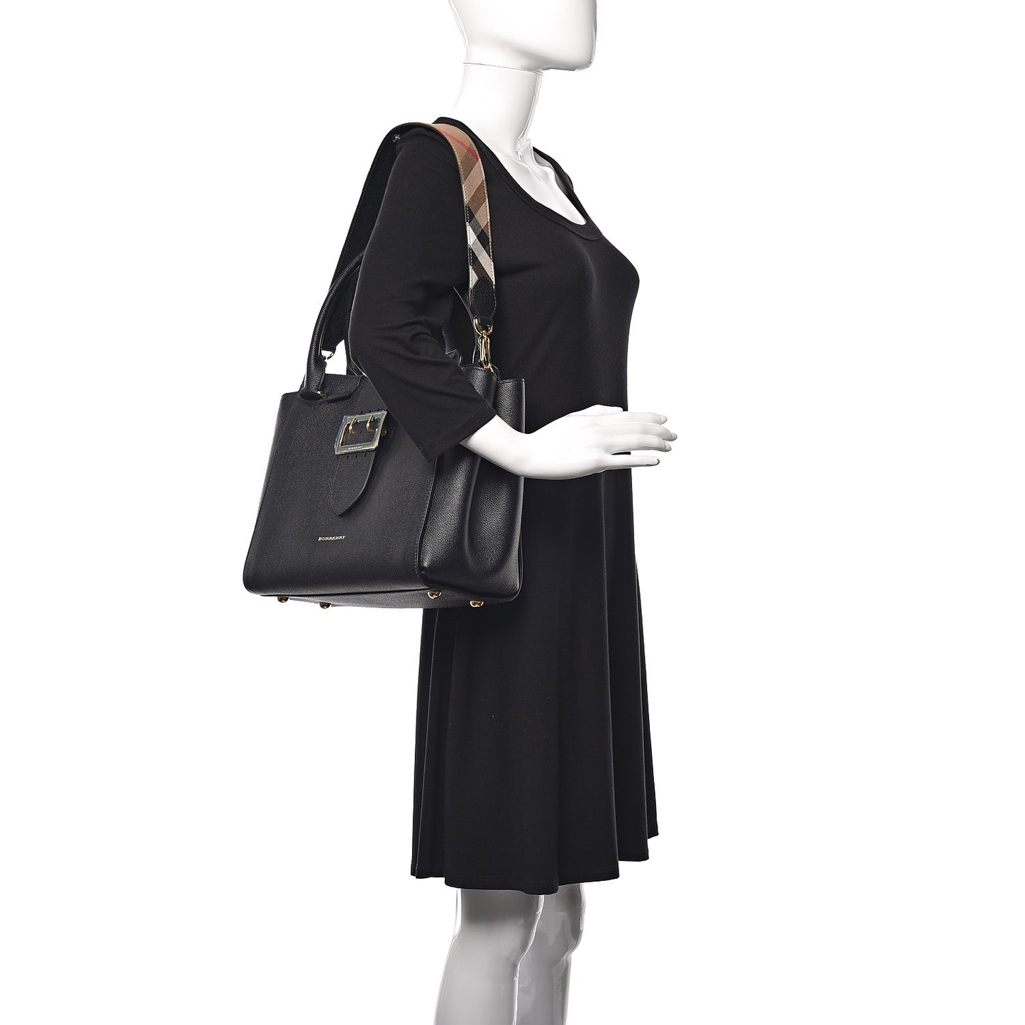 Soft Grain Calfskin Medium Buckle Tote Black