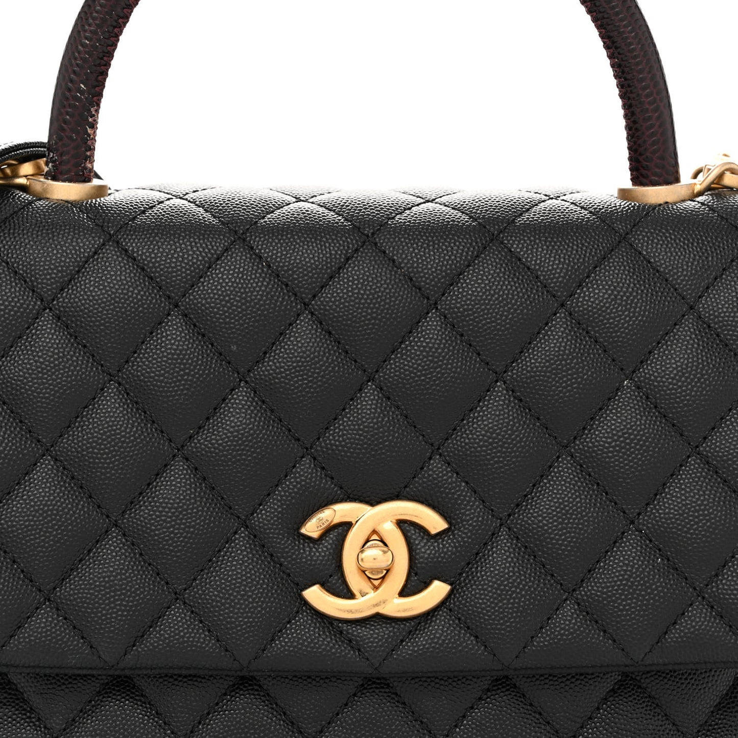Caviar Lizard Embossed Quilted Small Coco Handle Flap Black