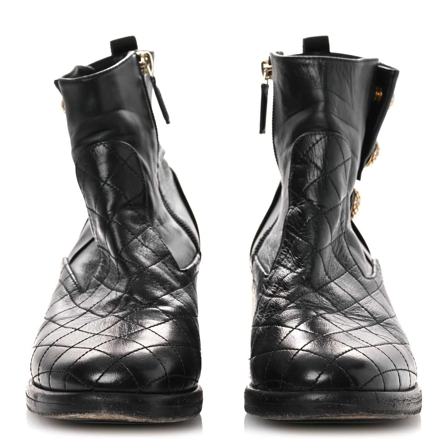 Lambskin Pearl Short Boots 38.5 Black