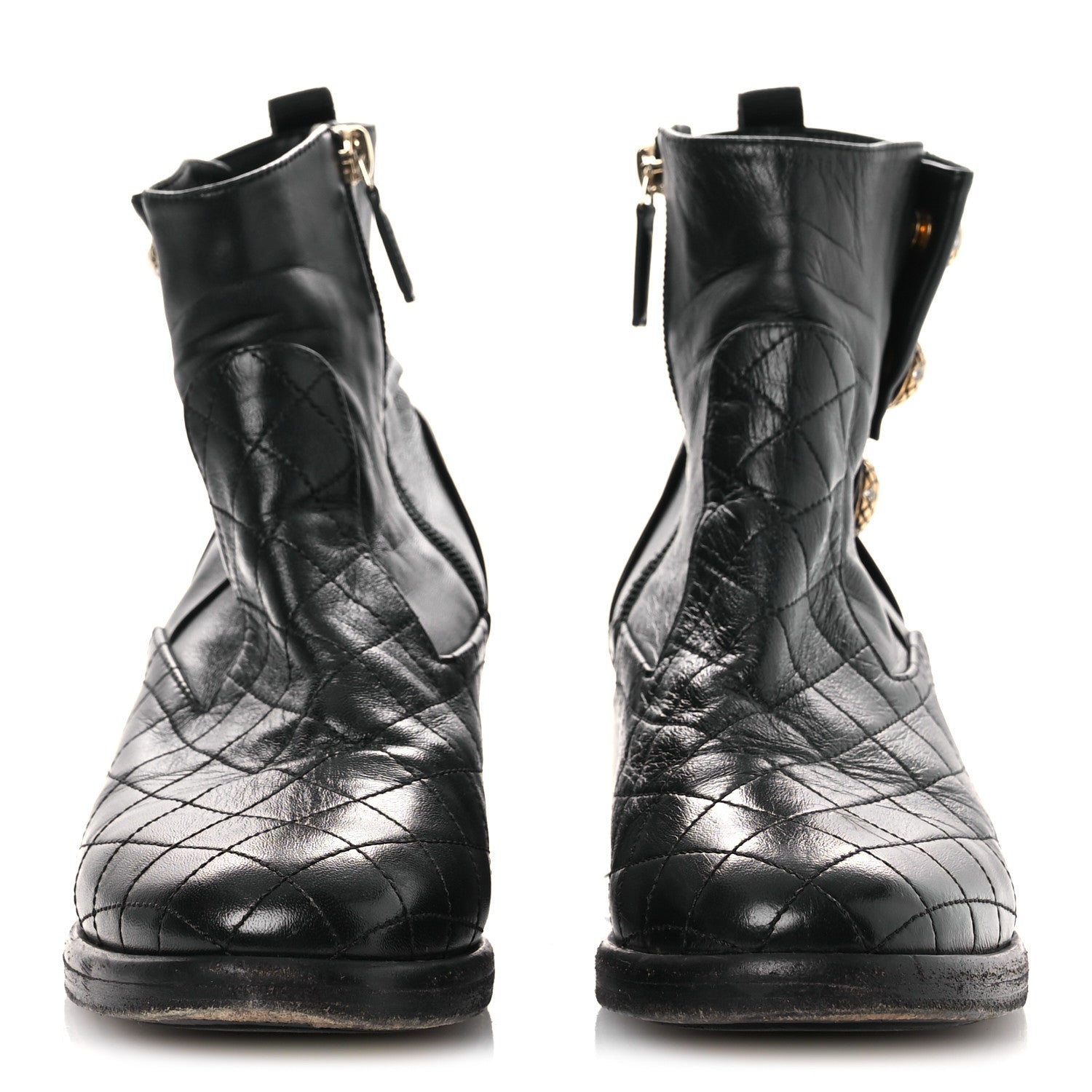 Chanel Lambskin Pearl Short Boots 38.5 Black 3 of 13