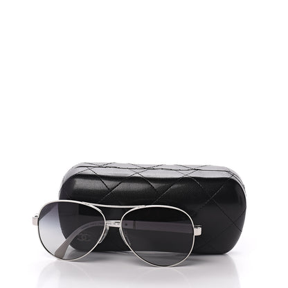 Chanel Lambskin Quilted CC Aviator Sunglasses 4195-Q White Silver 7 of 7