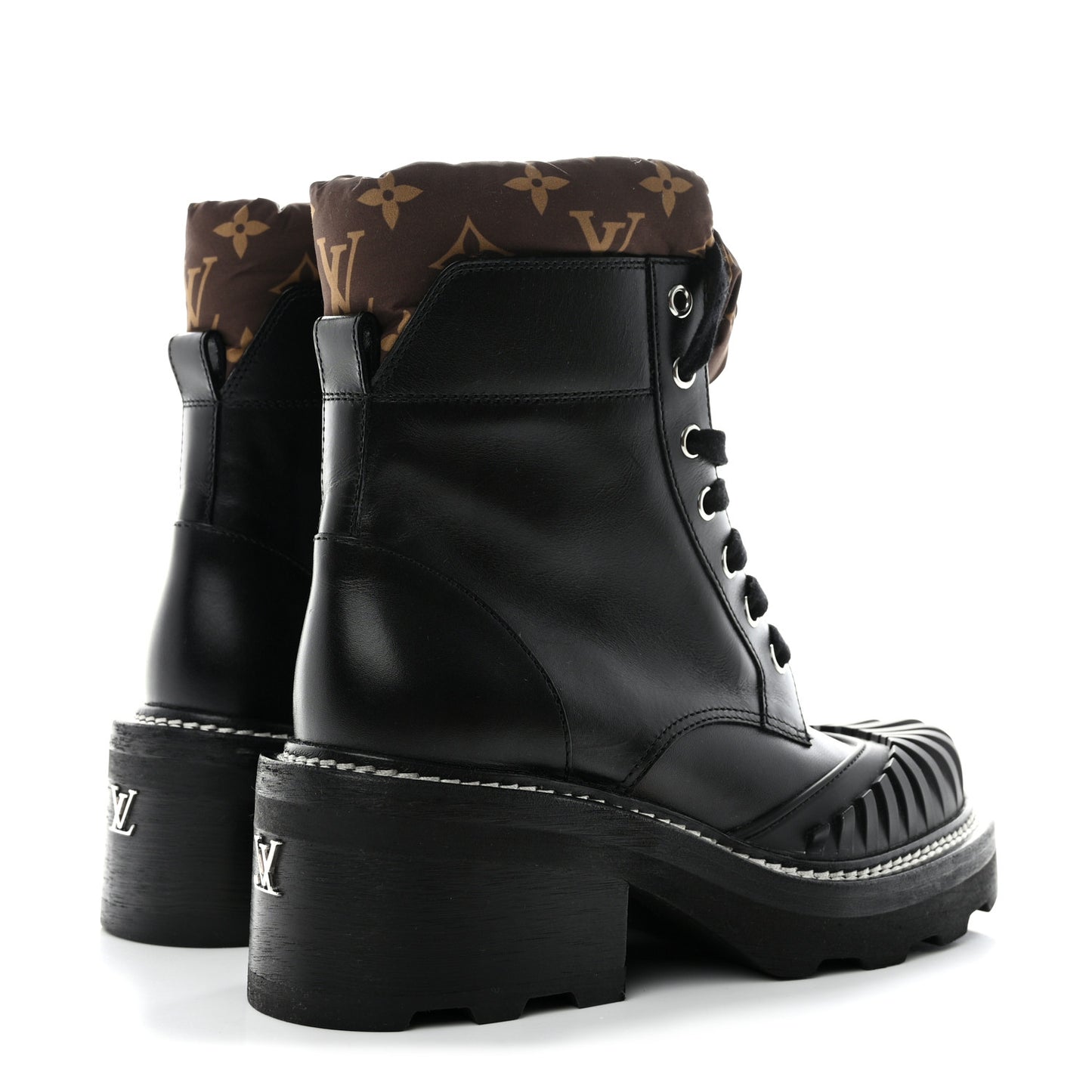 Calfskin Monogram Nylon LV Beaubourg Ankle Boot 37.5 Black