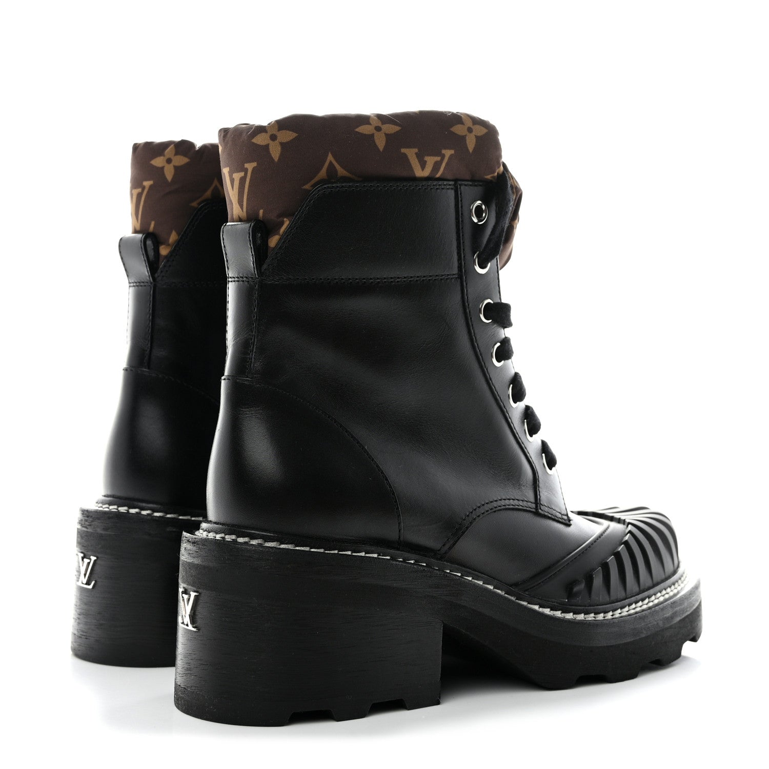 Louis Vuitton Calfskin Monogram Nylon LV Beaubourg Ankle Boot 37.5 Black 4 of 9