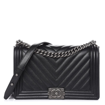 Chanel Caviar Chevron Quilted New Medium Boy Flap Black 1 of 11