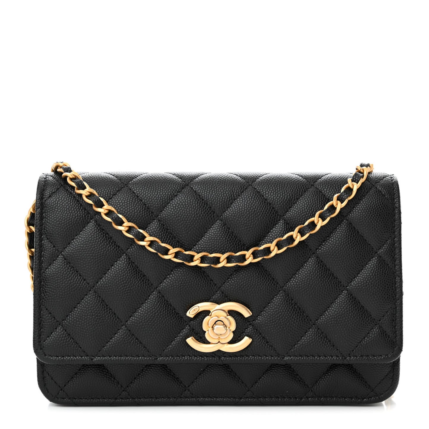 Caviar Quilted Camellia Wallet On Chain WOC Black