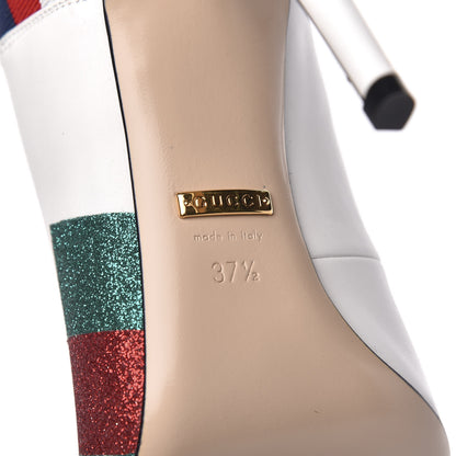 Gucci Calfskin Glitter Web High Heel Slingback Pumps 37.5 White 7 of 11