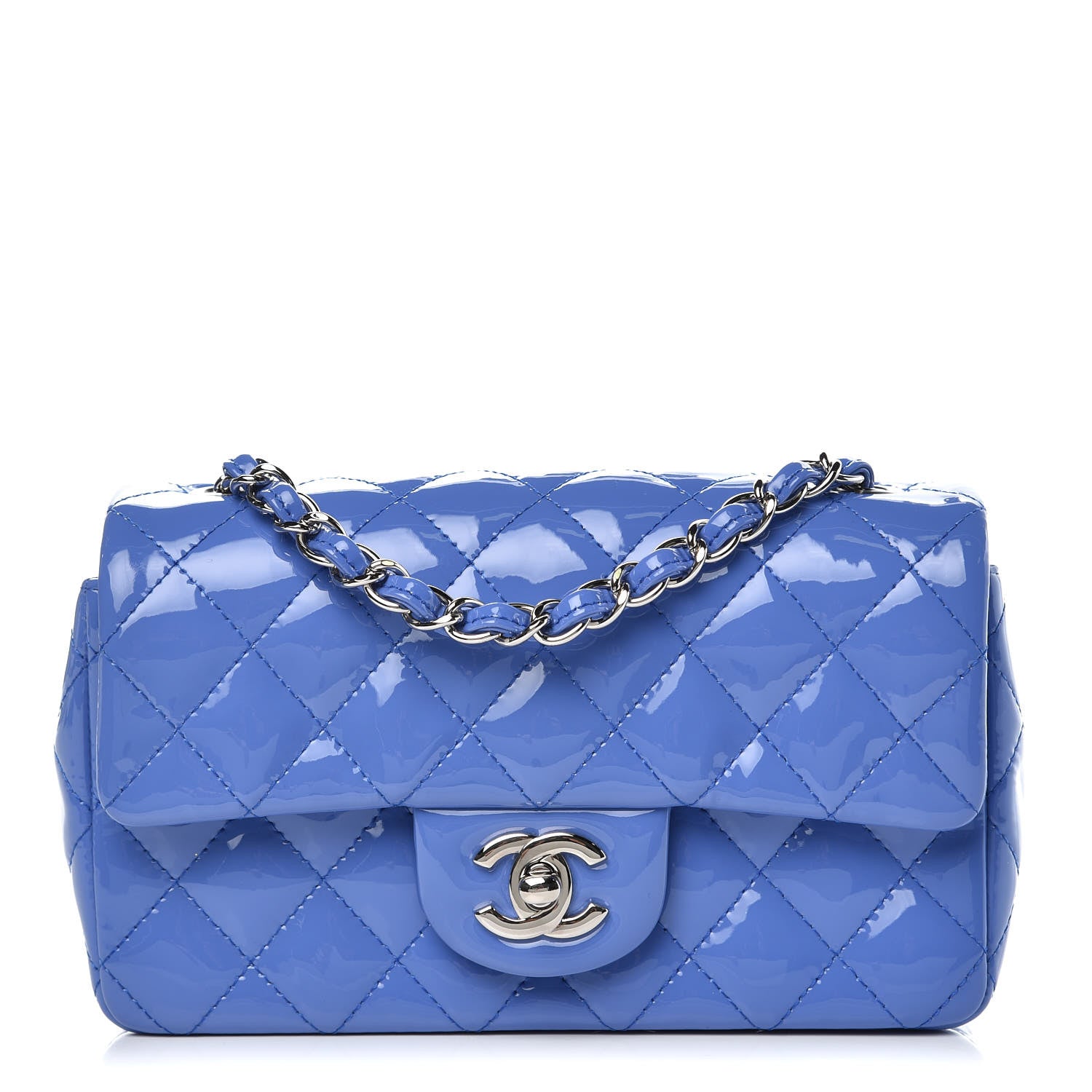 Chanel Patent Calfskin Quilted Mini Rectangular Flap Blue 1 of 7