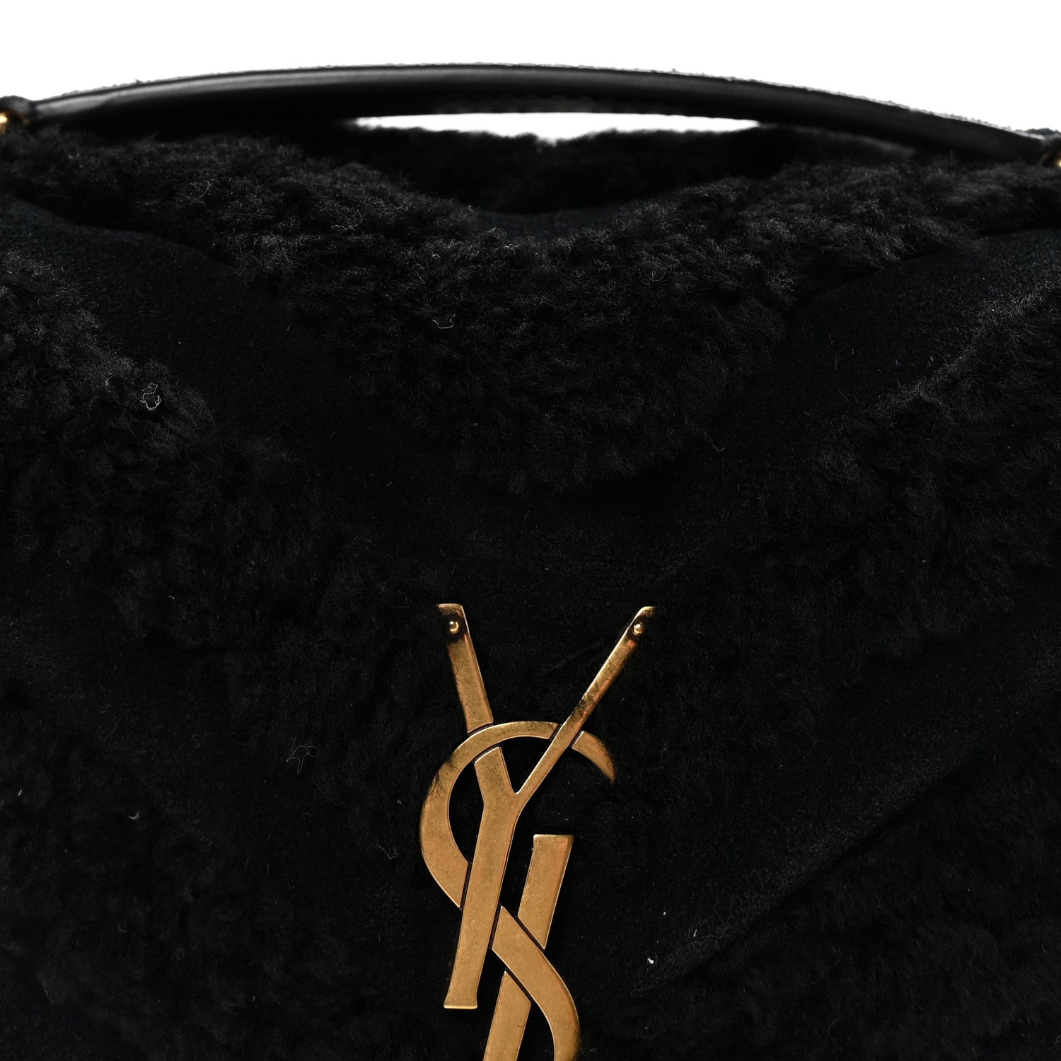 Saint Laurent Shearling Y Quilted Monogram Small Loulou Chain Satchel Black 7 of 9