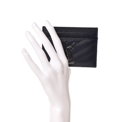 Saint Laurent Grain De Poudre Matelasse Monogram Chevron Credit Card Case Deep Marine 2 of 8