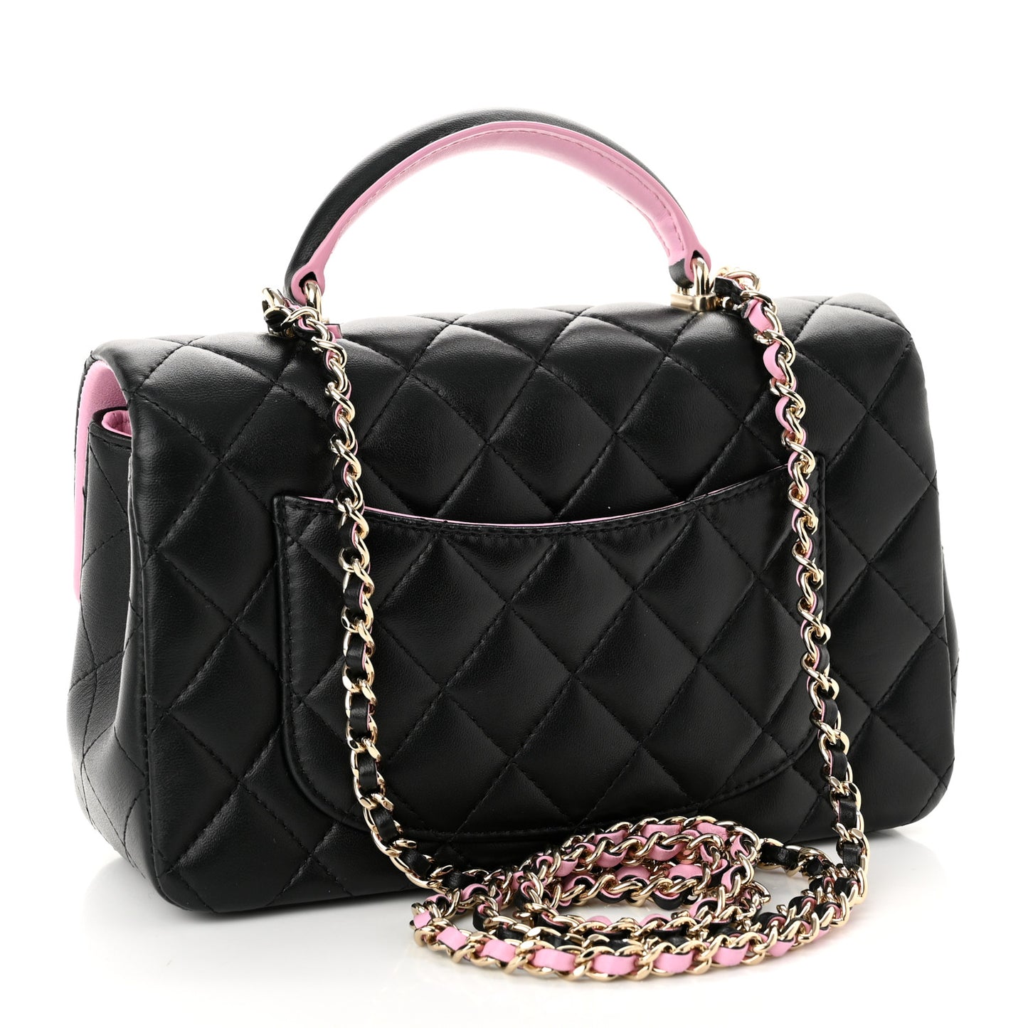 Lambskin Quilted Bi-Color Mini Top Handle Rectangular Flap Black Lilac