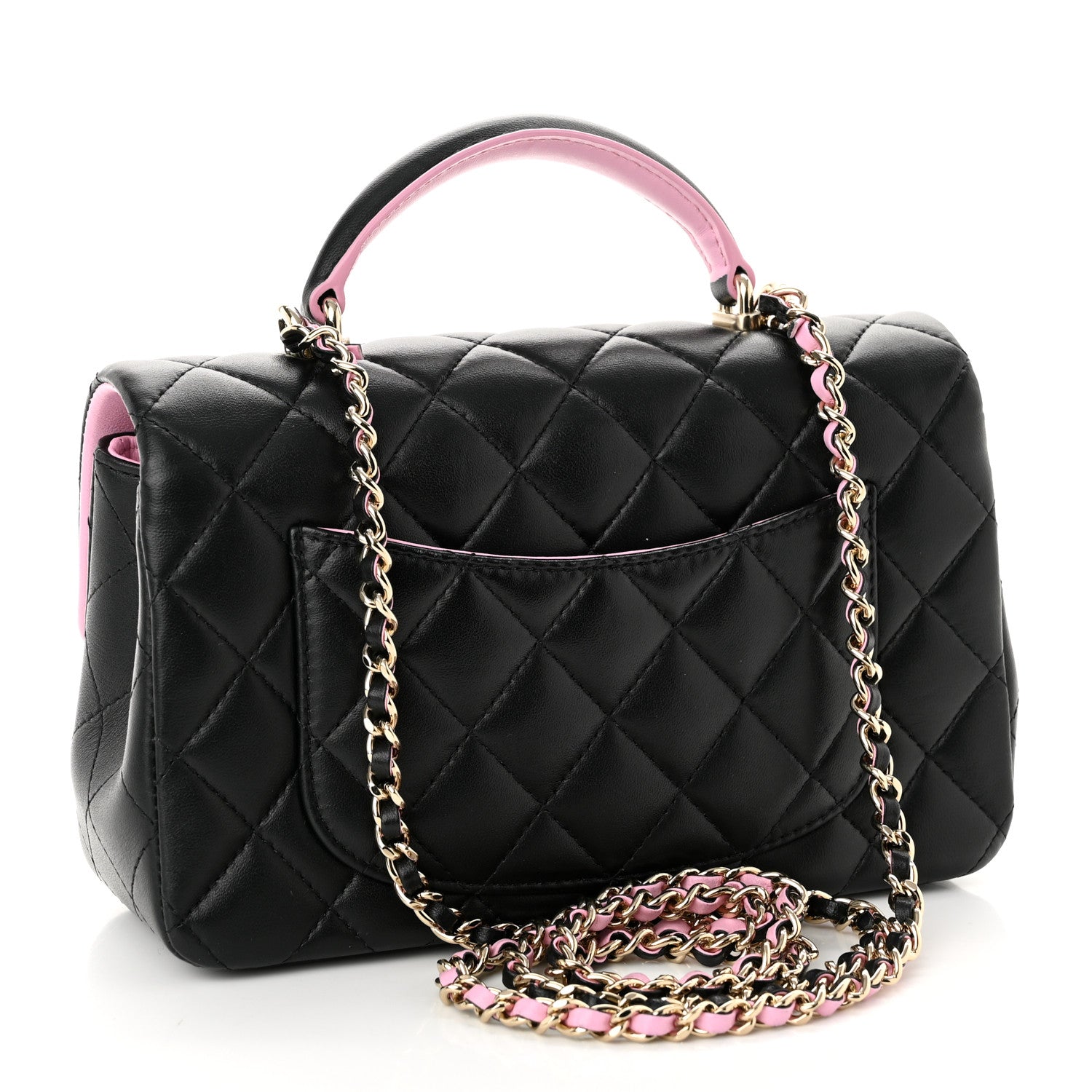 Chanel Lambskin Quilted Bi-Color Mini Top Handle Rectangular Flap Black Lilac 3 of 11