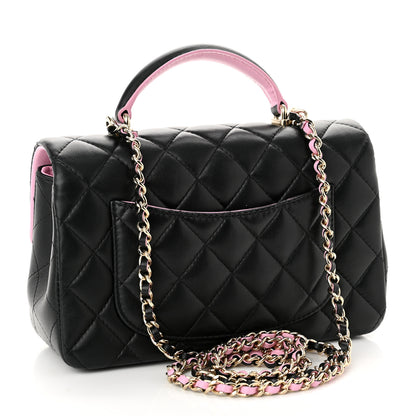 Chanel Lambskin Quilted Bi-Color Mini Top Handle Rectangular Flap Black Lilac 3 of 11