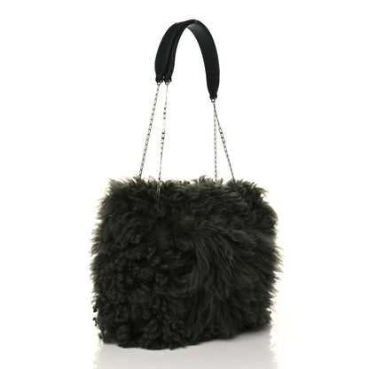 Celine Shearling Small Shoulder Bag Dark Green 3 of 10