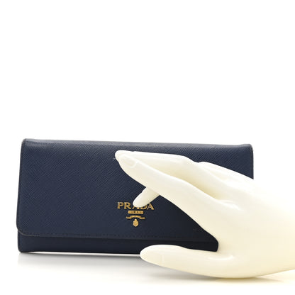 Prada Saffiano Metal Continental Flap Travel Wallet Bluette 2 of 12